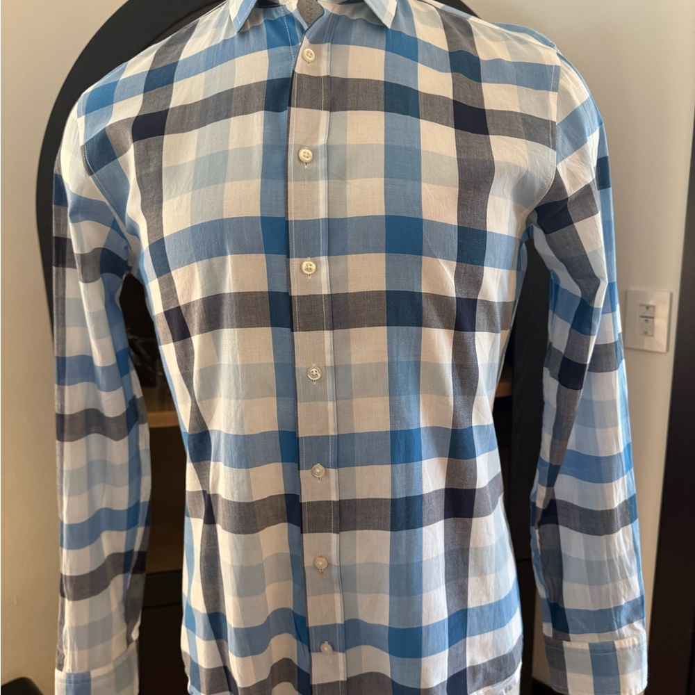 Hugo Boss Blue and White Plaid Shirt